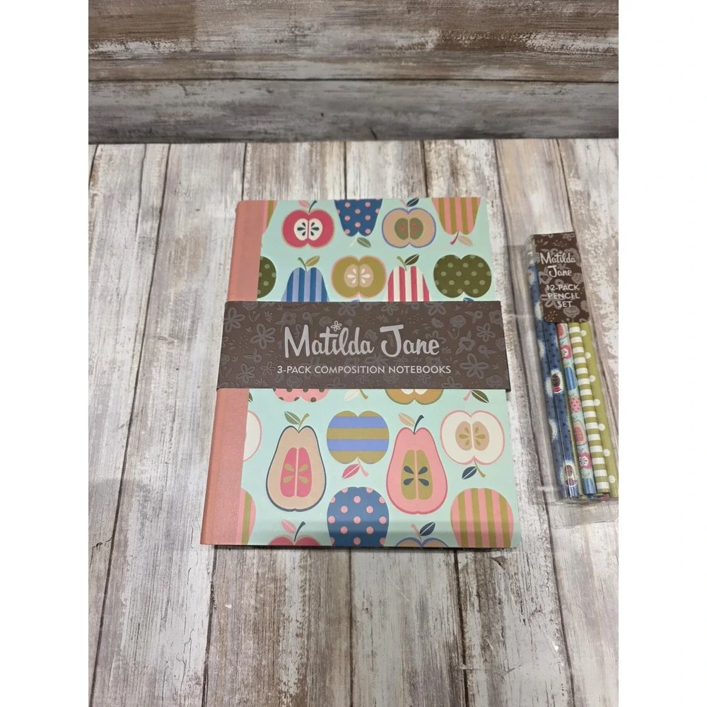 Matilda Jane‎ 3-Pack Composition Notebooks and 12-Pack Pencil Set Floral Fruit